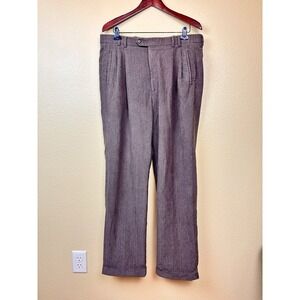 St. Croix Men's Pleated  Textured Wool Blend Pants 34x32 Straight Cuff Leg Brown